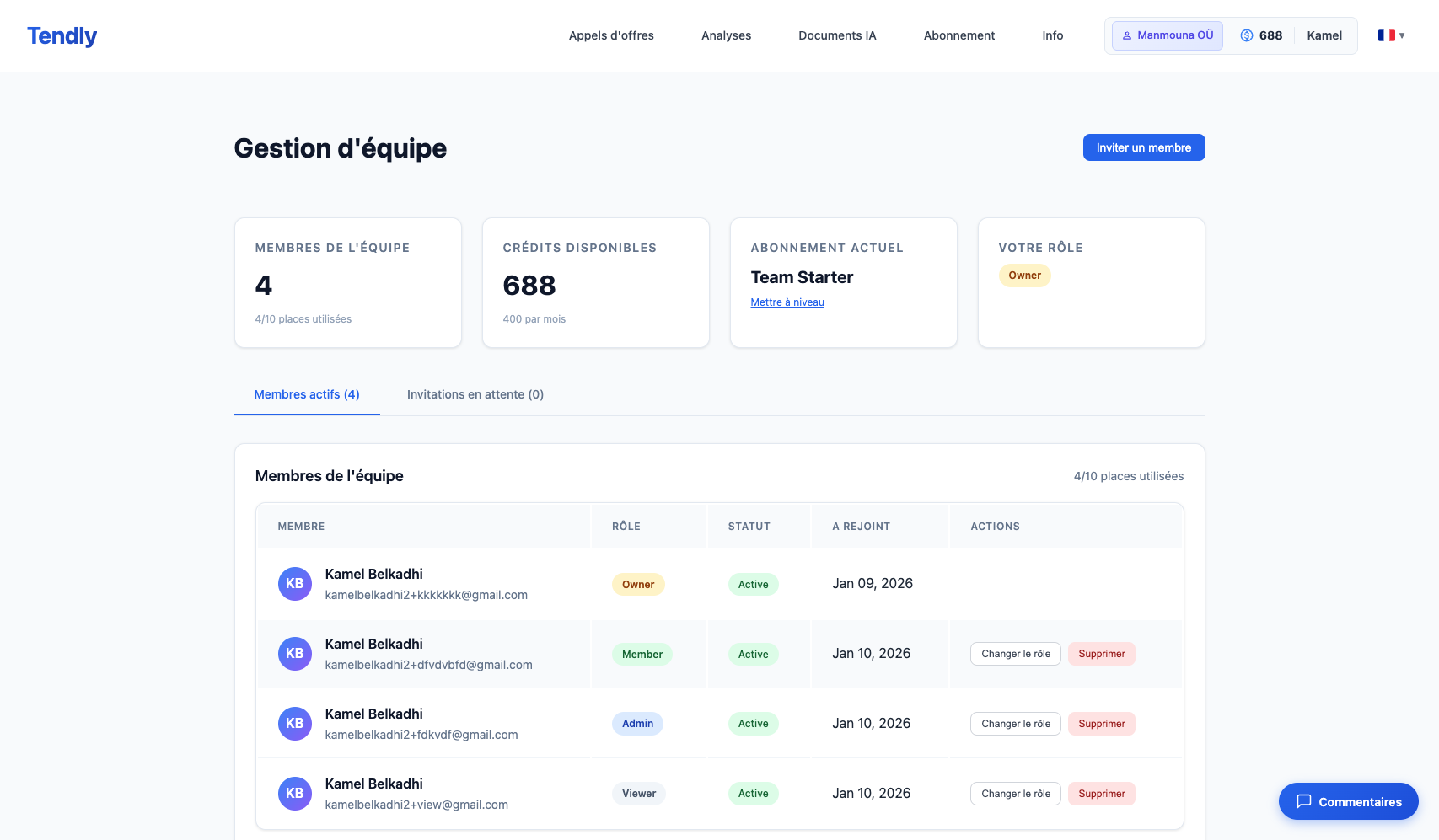 Gestion de l'équipe