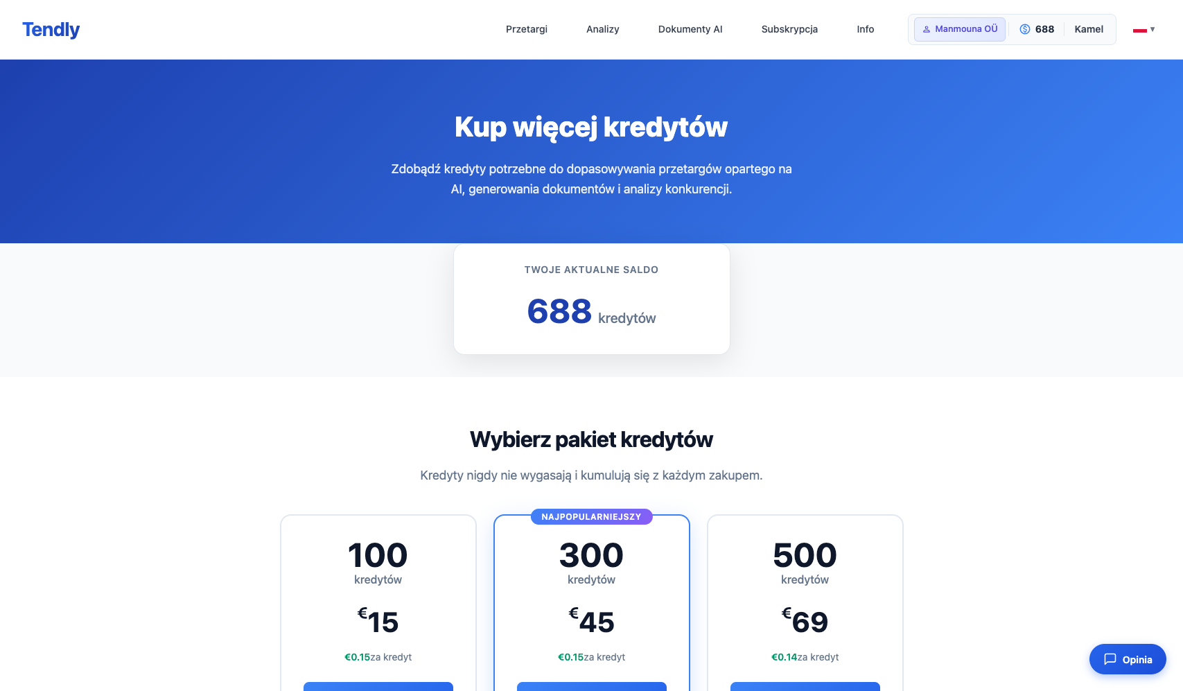 Subskrypcja i kredyty