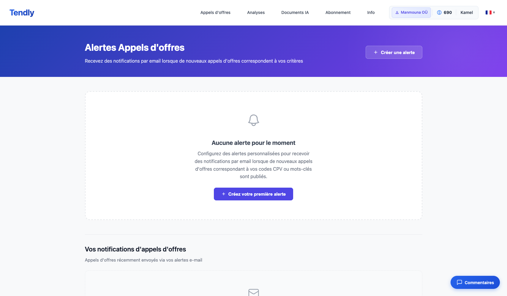 Configurer les alertes d'appels d'offres