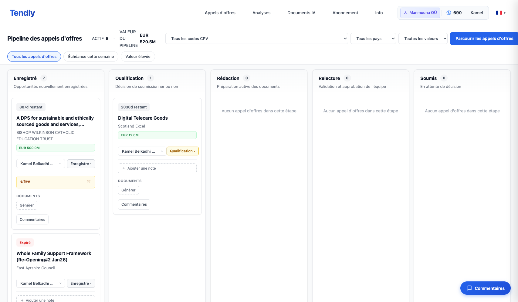 Sauvegarder et suivre les appels d'offres
