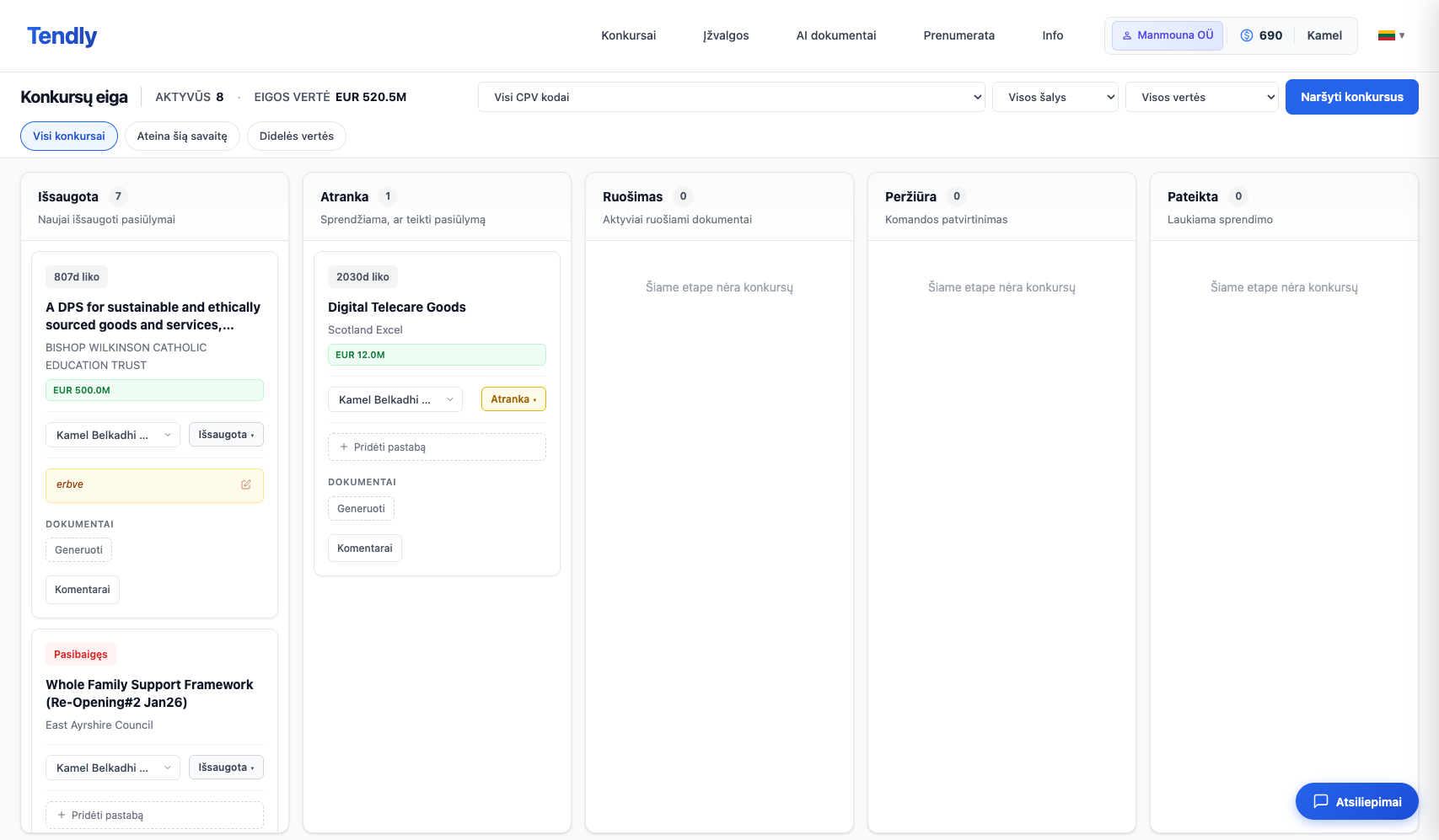 Konkursų išsaugojimas ir sekimas