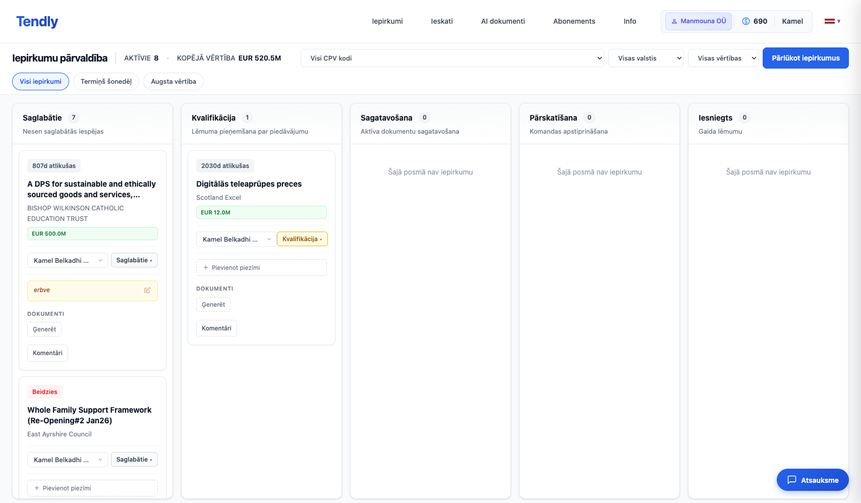 Iepirkumu saglabāšana un izsekošana