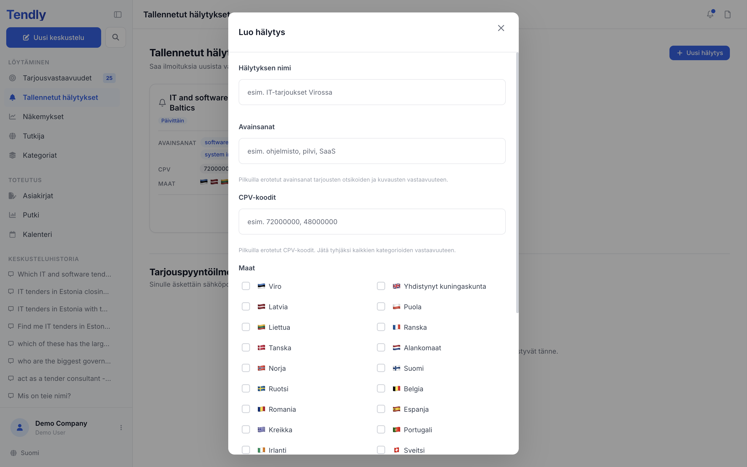 Tallennetut hälytykset — alerts create