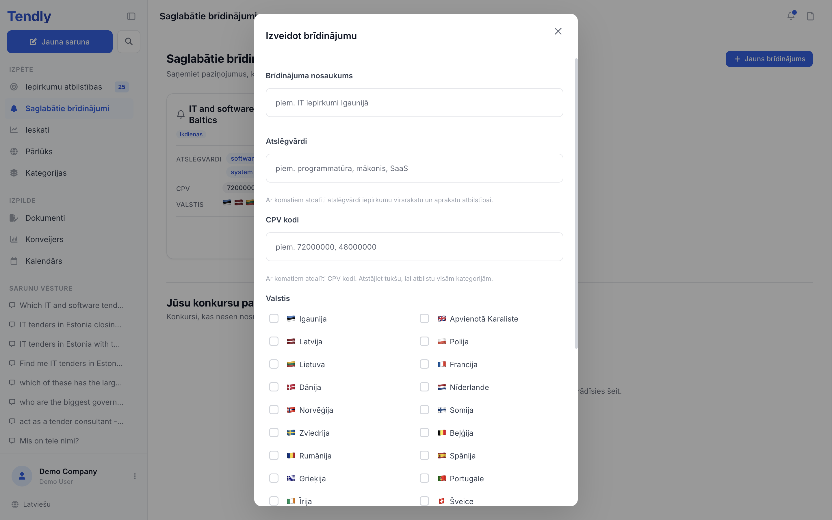 Saglabātie brīdinājumi — alerts create