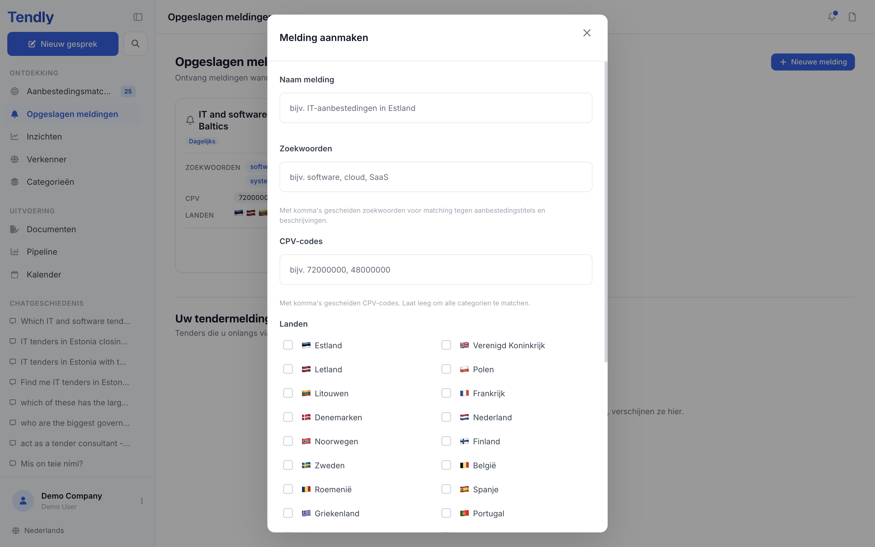 Opgeslagen meldingen — alerts create
