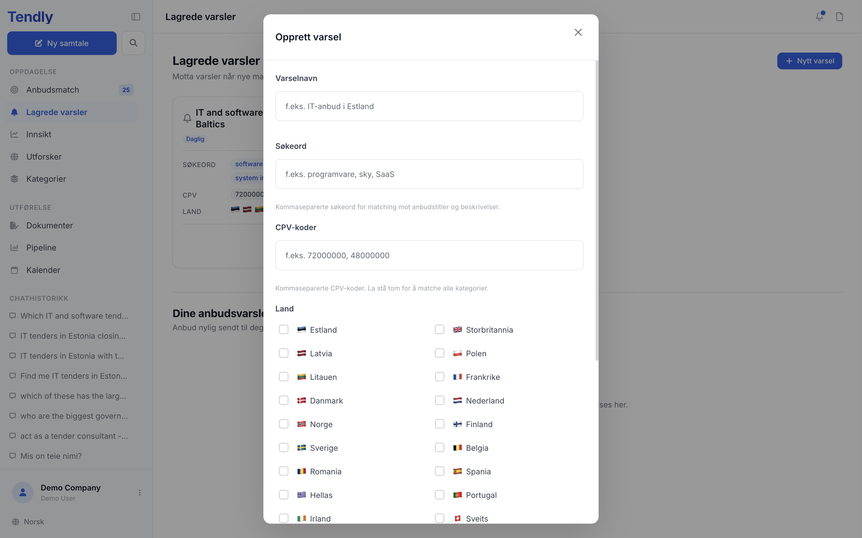 Lagrede varsler — alerts create