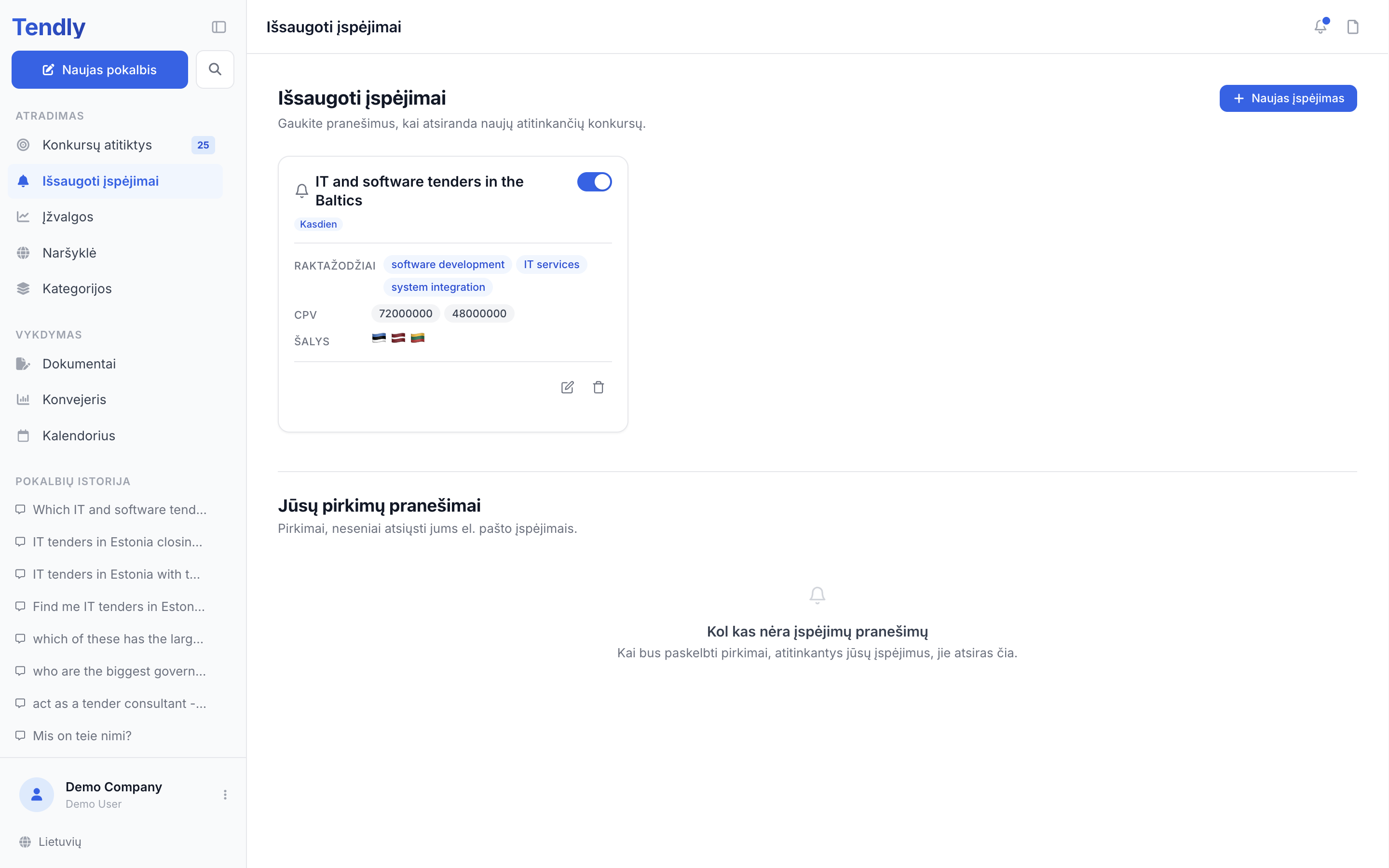Išsaugoti įspėjimai — alerts