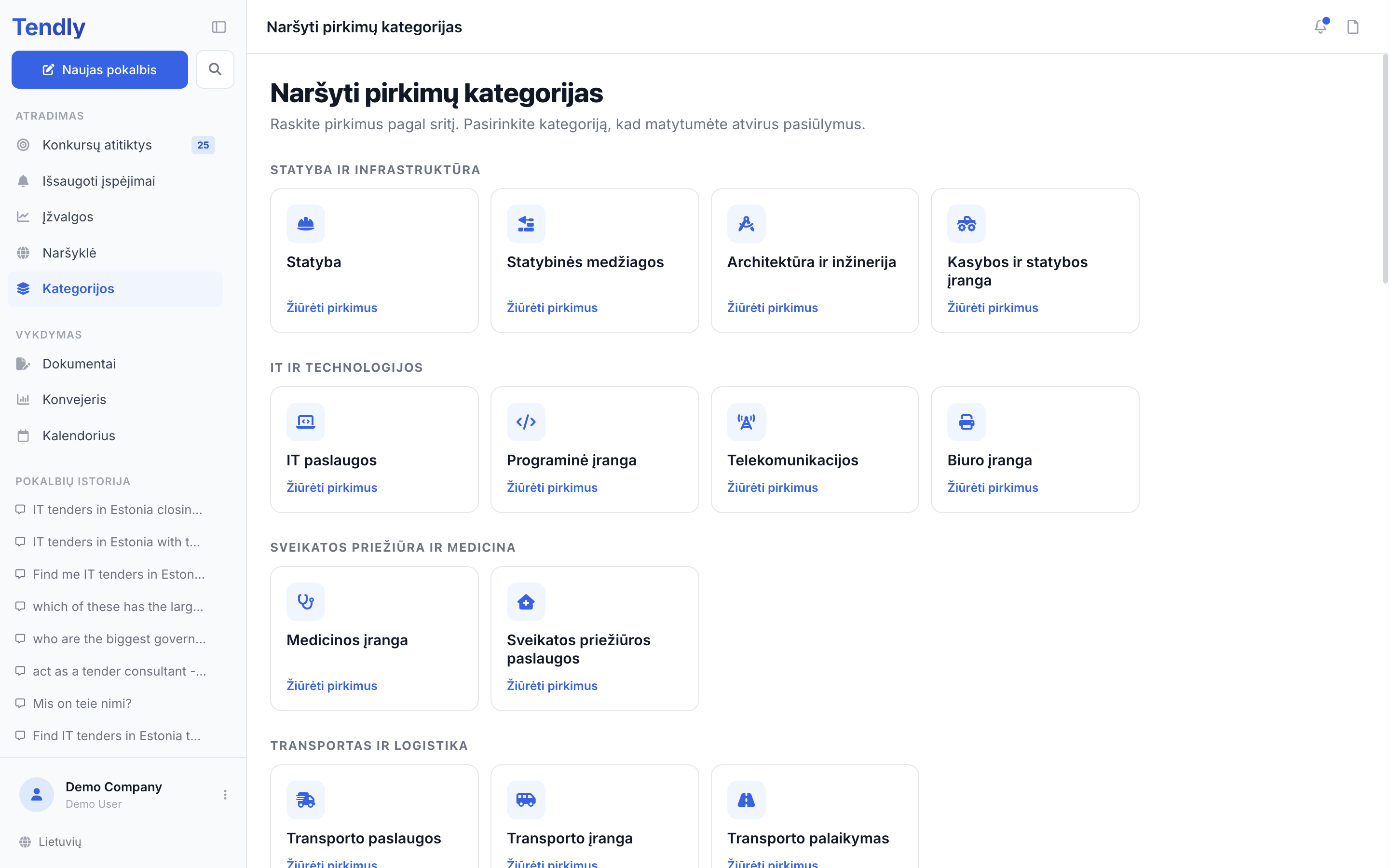 Naršymas pagal kategorijas — categories