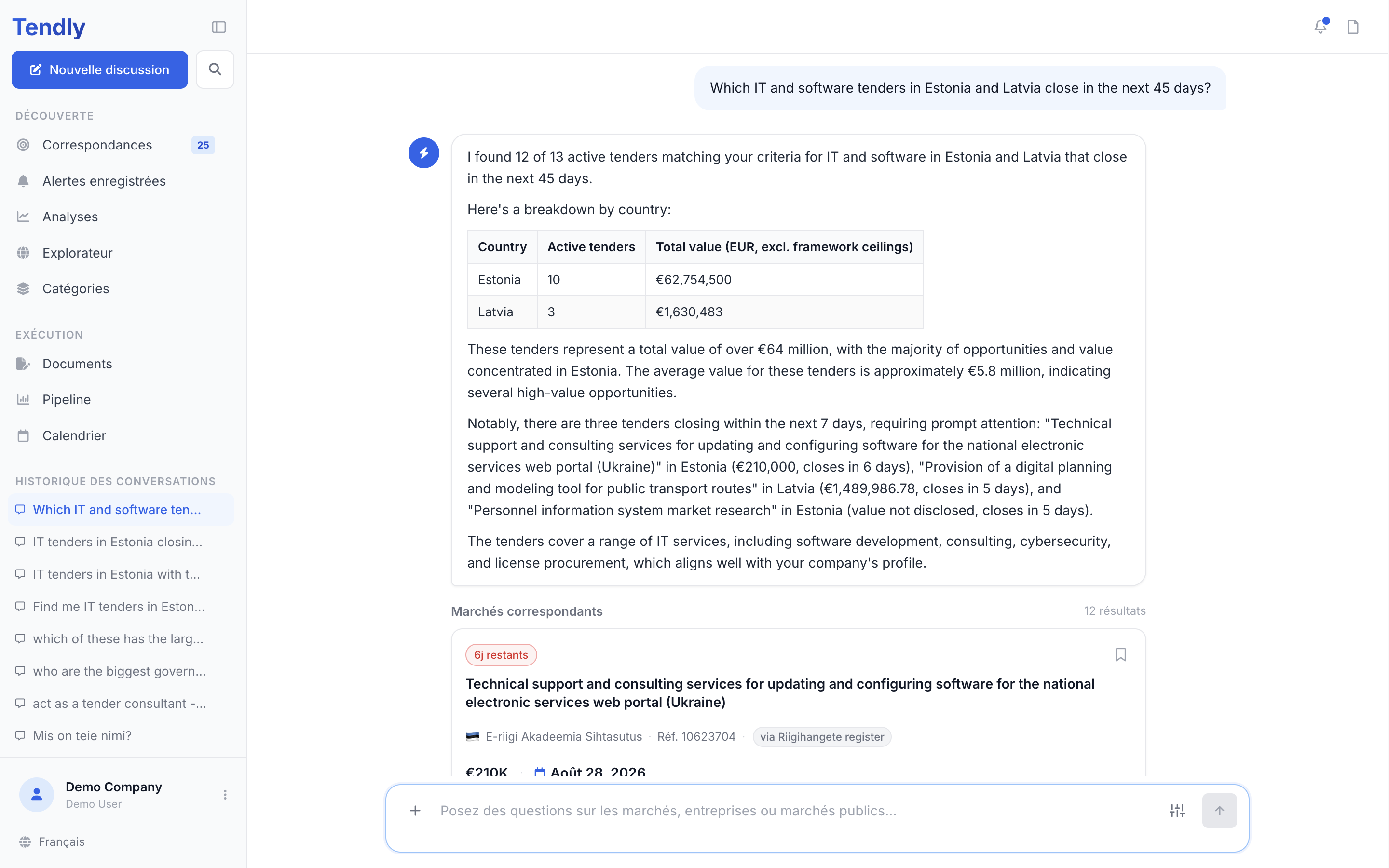 Interroger l'assistant IA — chat answer