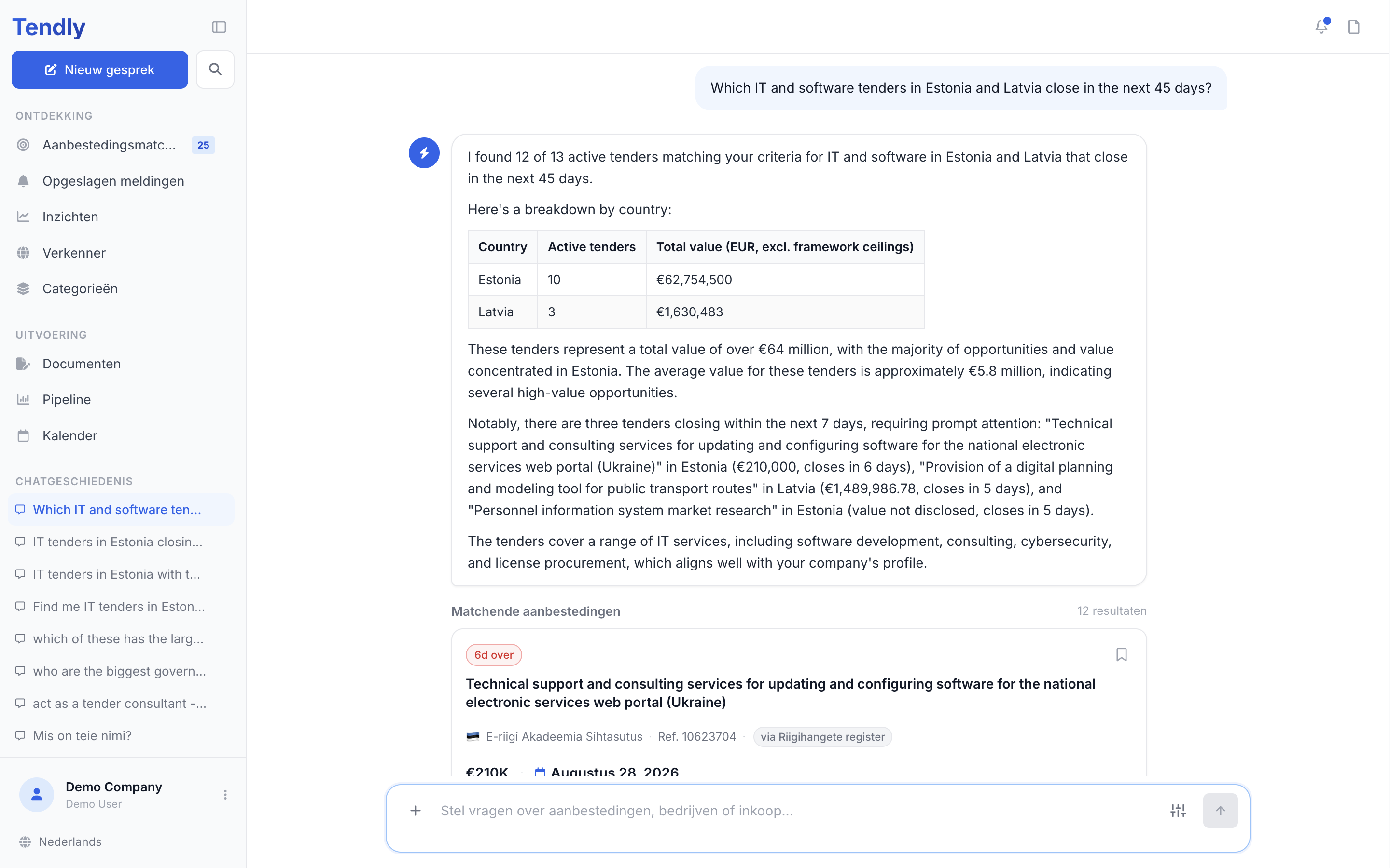 Vragen aan de AI-assistent — chat answer