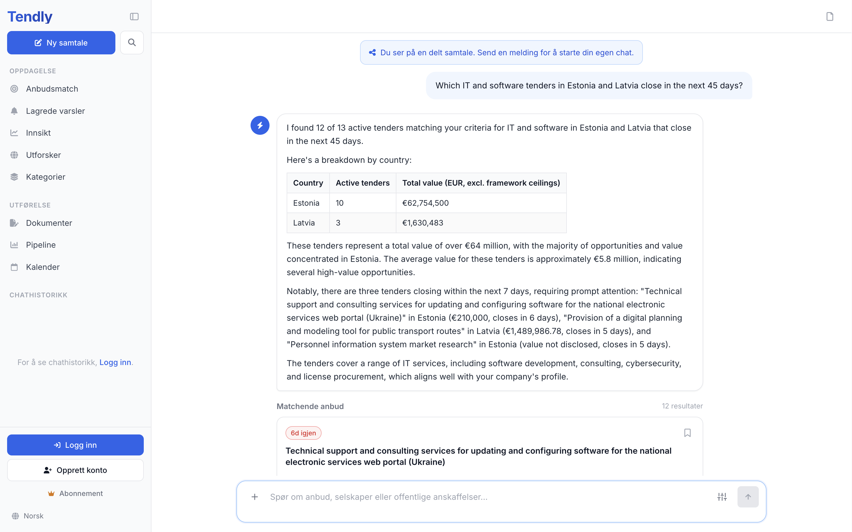 Spørre AI-assistenten — chat answer