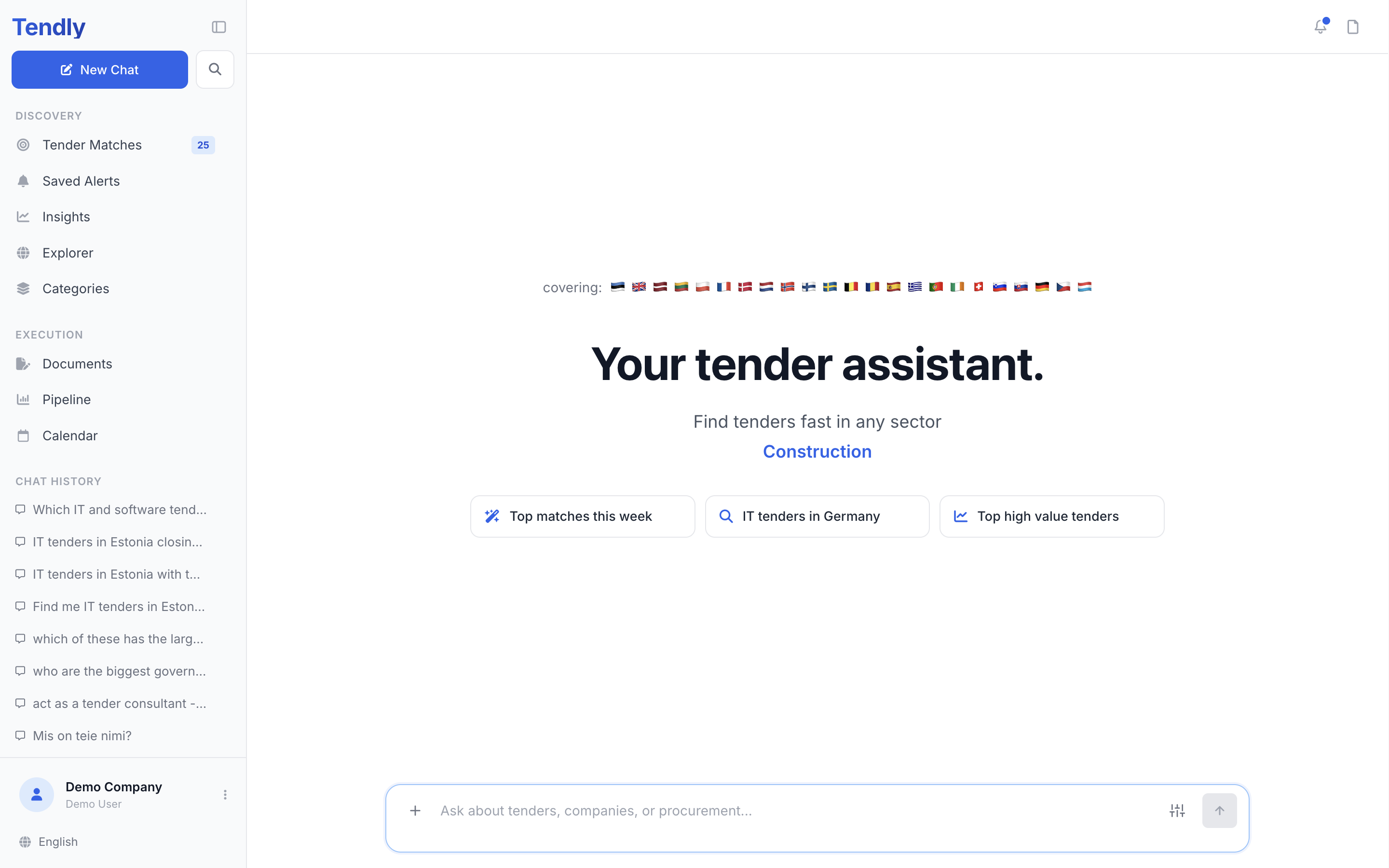 Asking the AI assistant — chat home