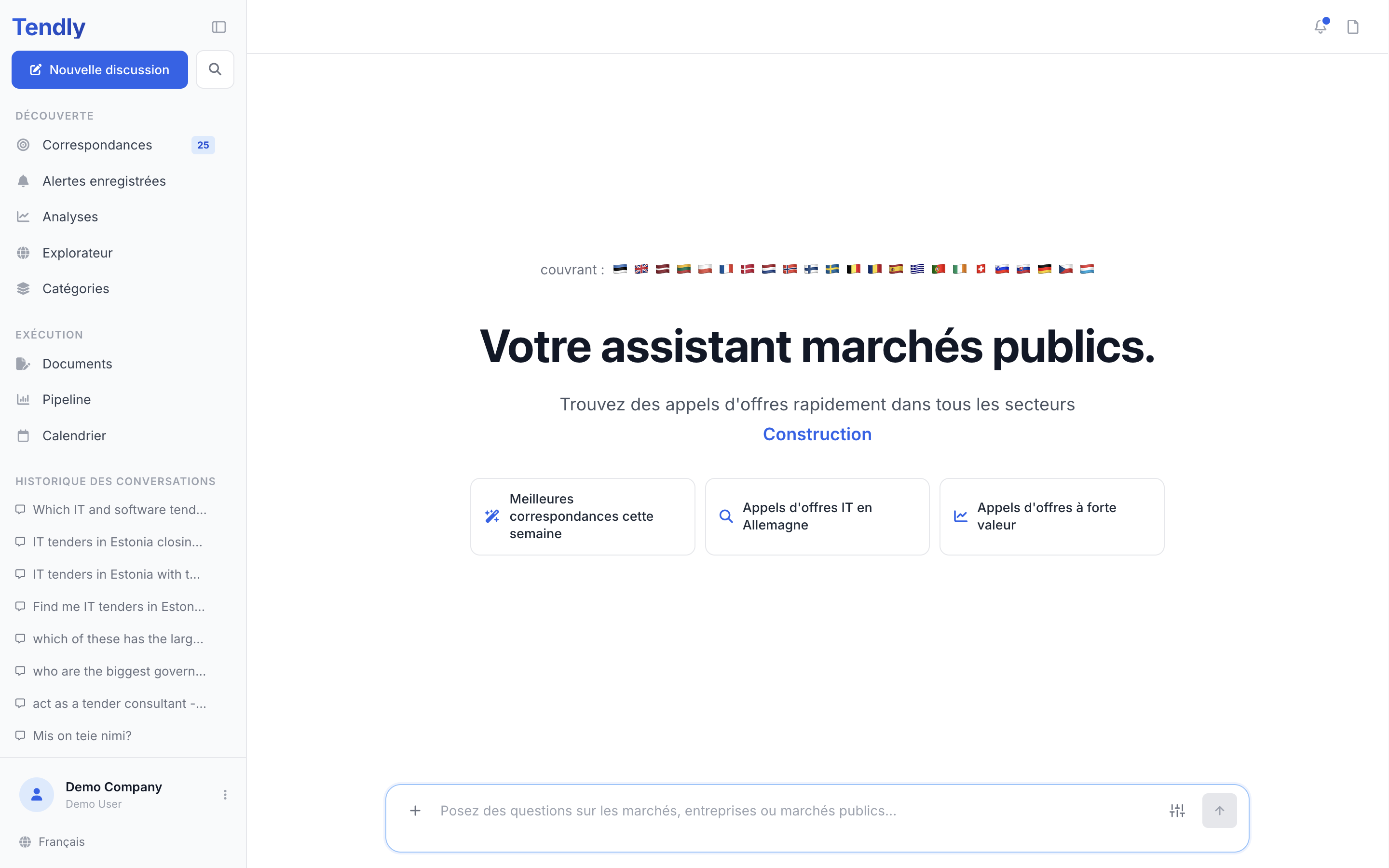 Bienvenue sur Tendly — chat home