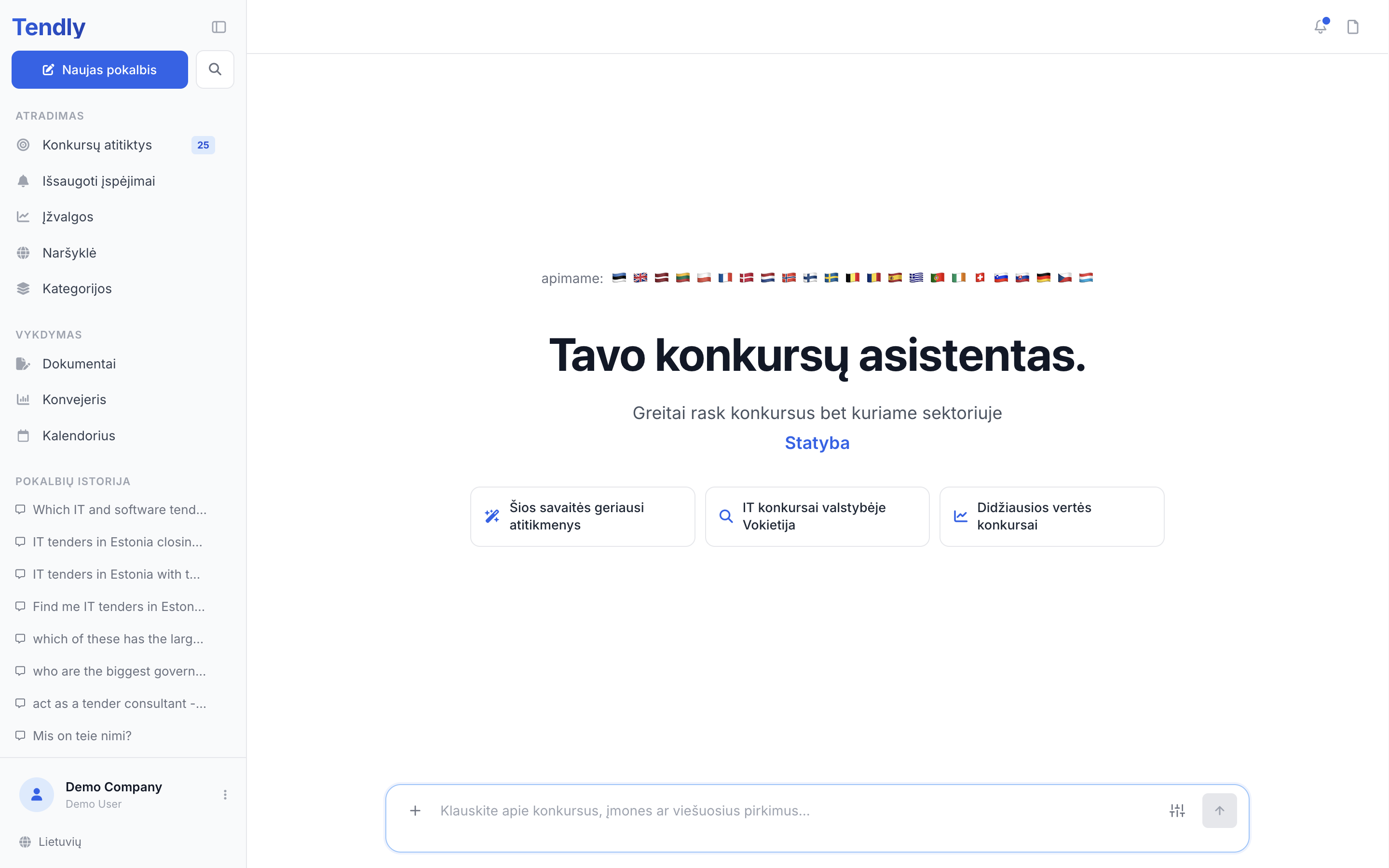 Klausimai AI asistentui — chat home