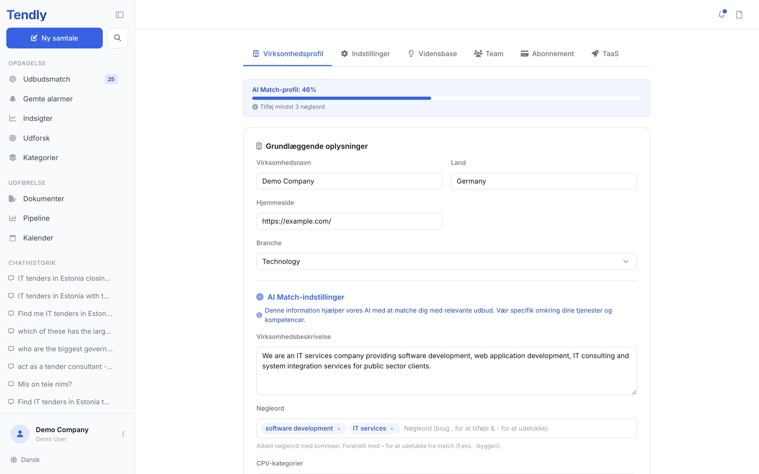 Din virksomhedsprofil — company profile