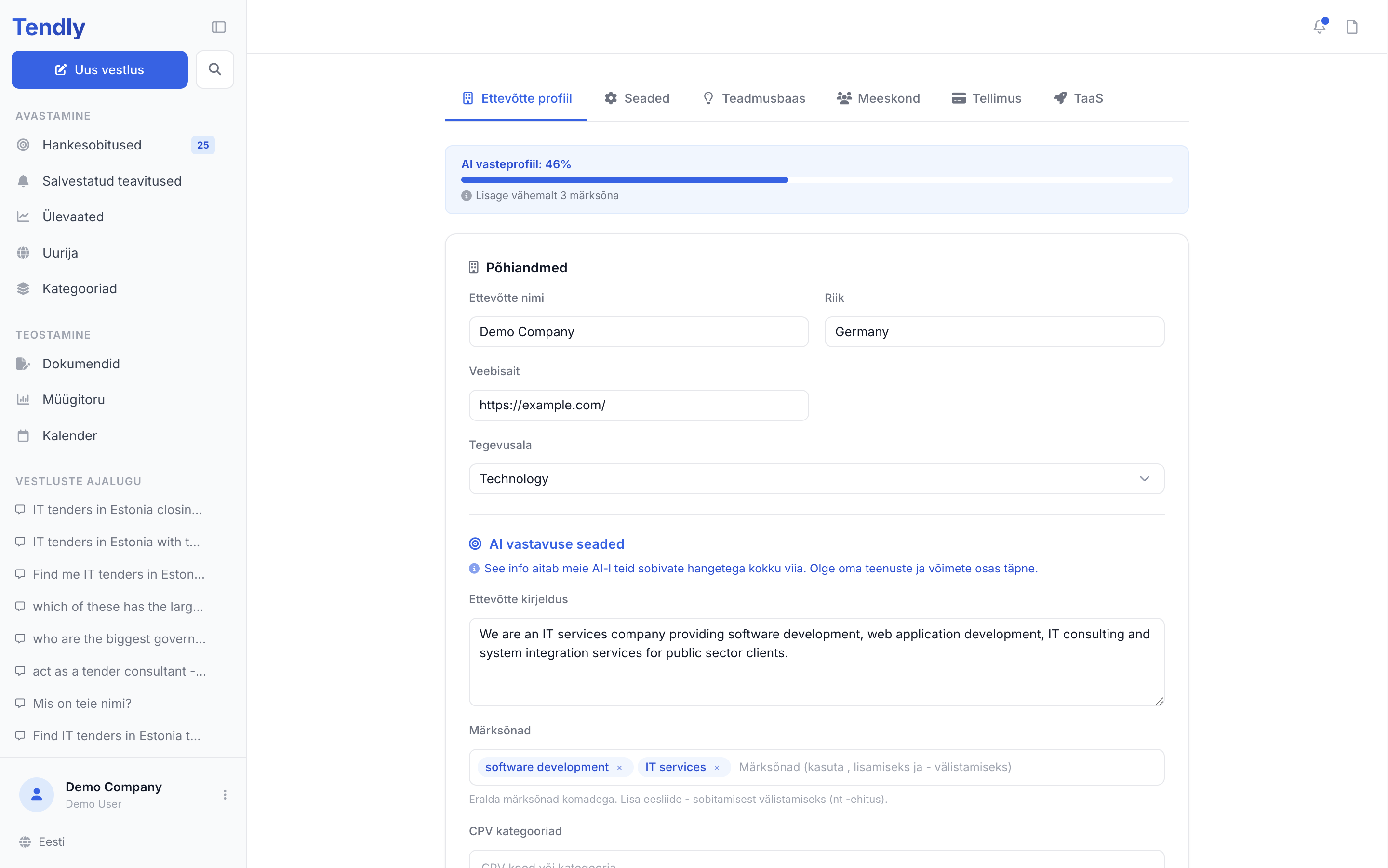 Teie ettevõtte profiil — company profile