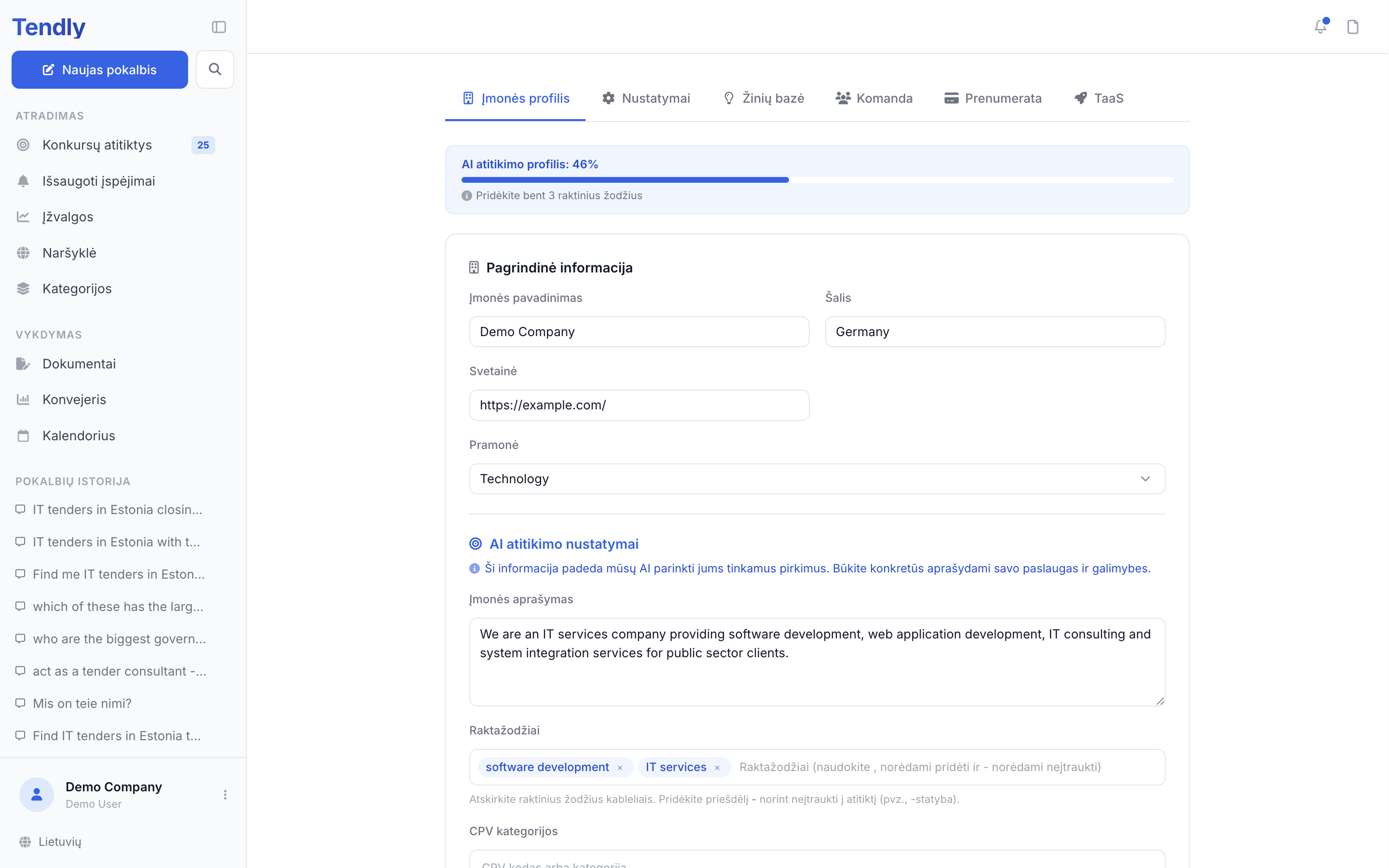 Jūsų įmonės profilis — company profile