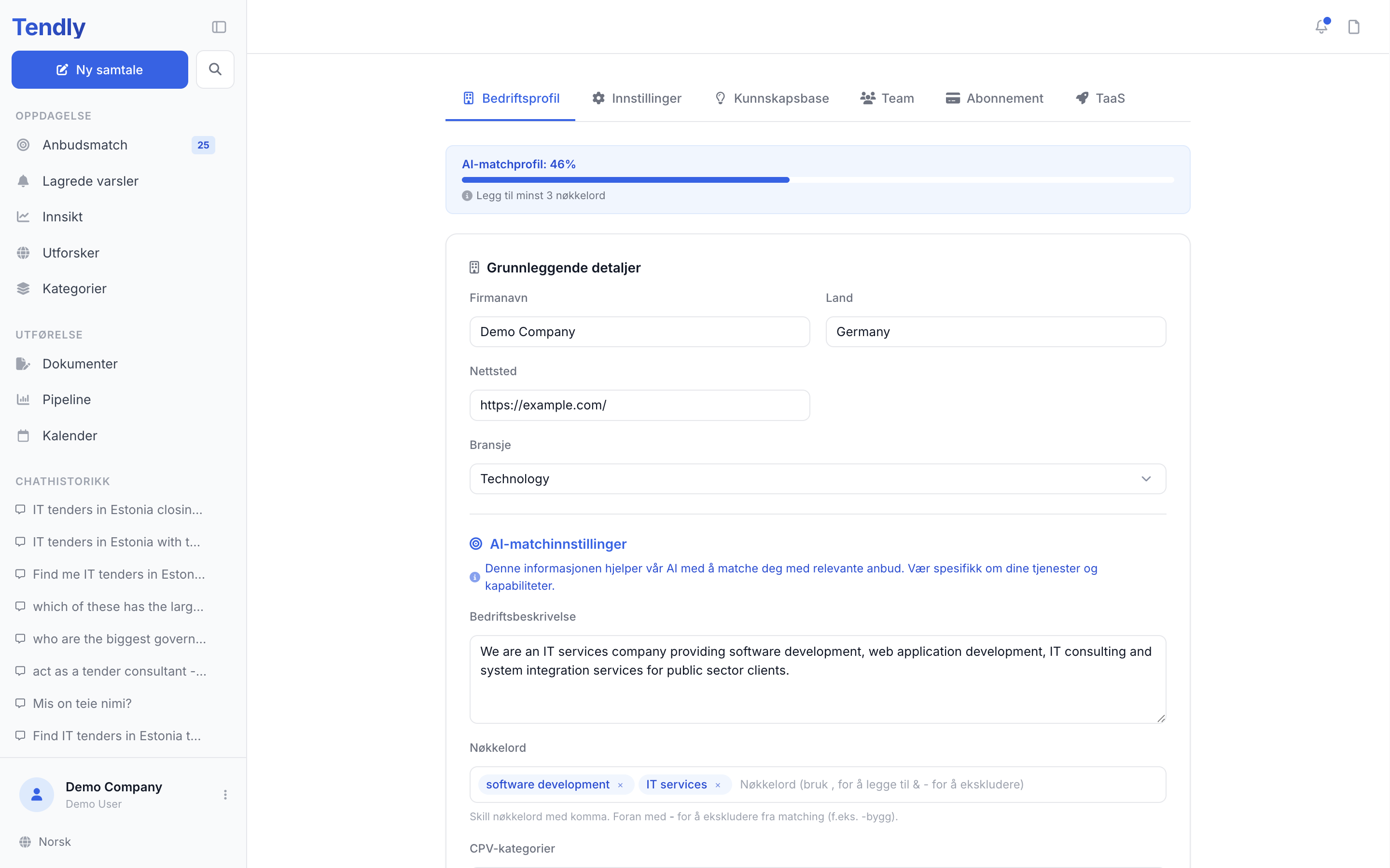 Bedriftsprofilen din — company profile