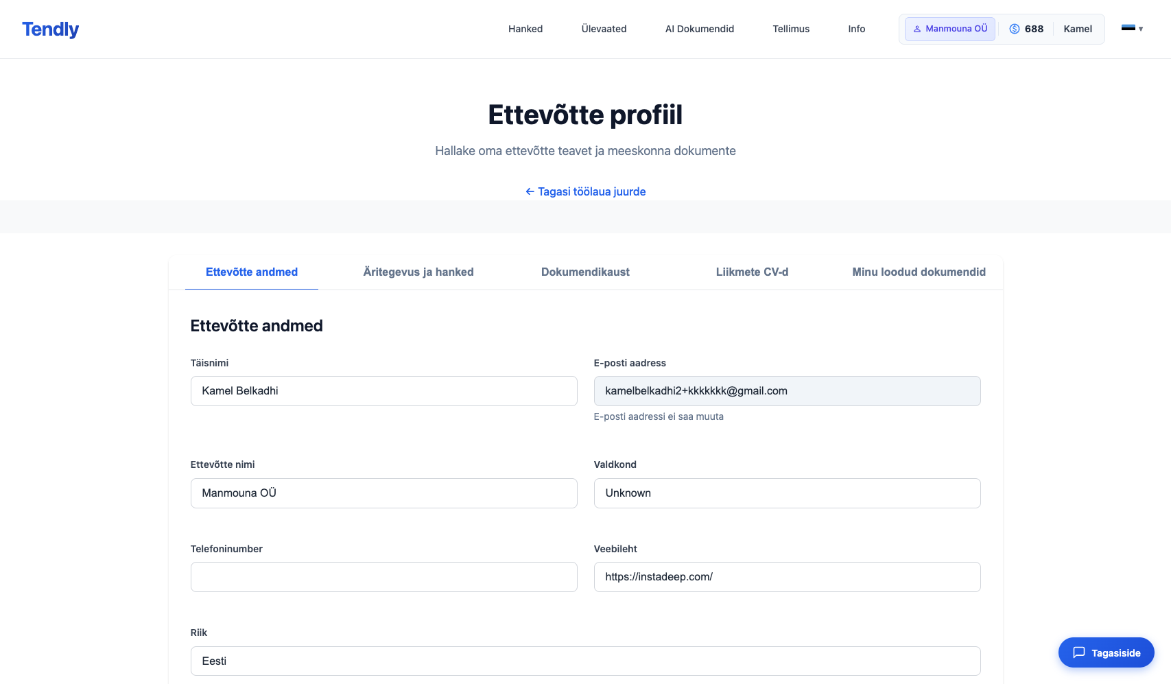 Ettevõtte profiili seadistamine