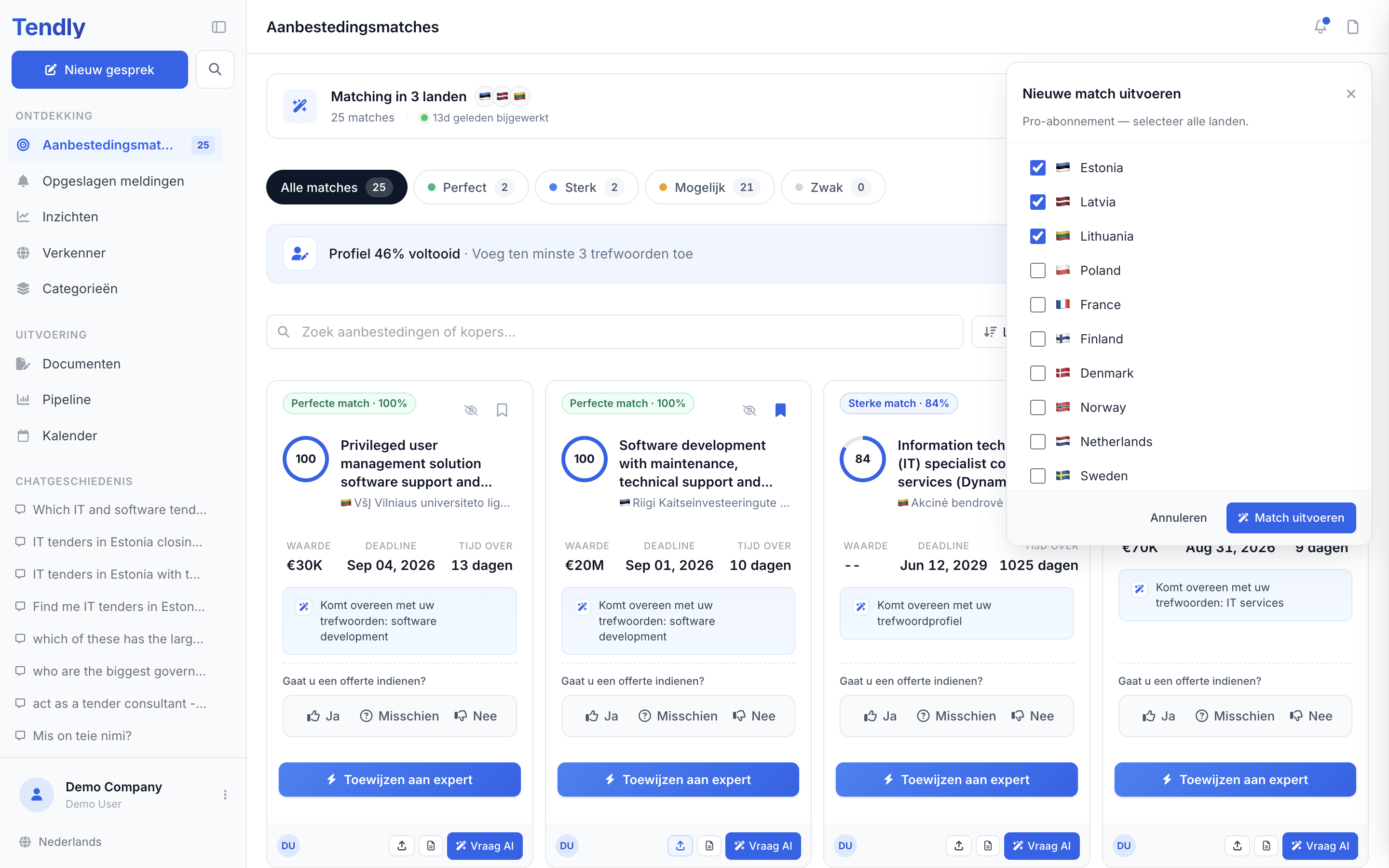 AI-matching uitvoeren — matching scope