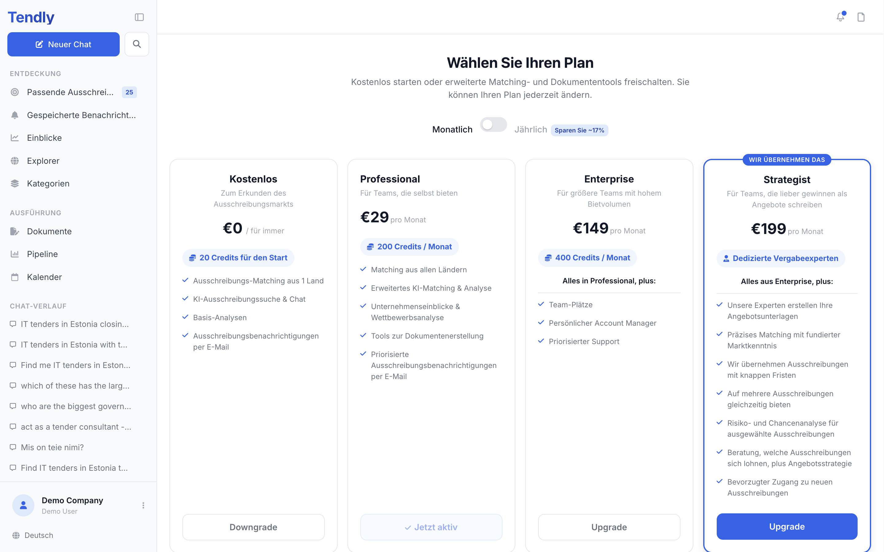 Pläne und Credits — plans