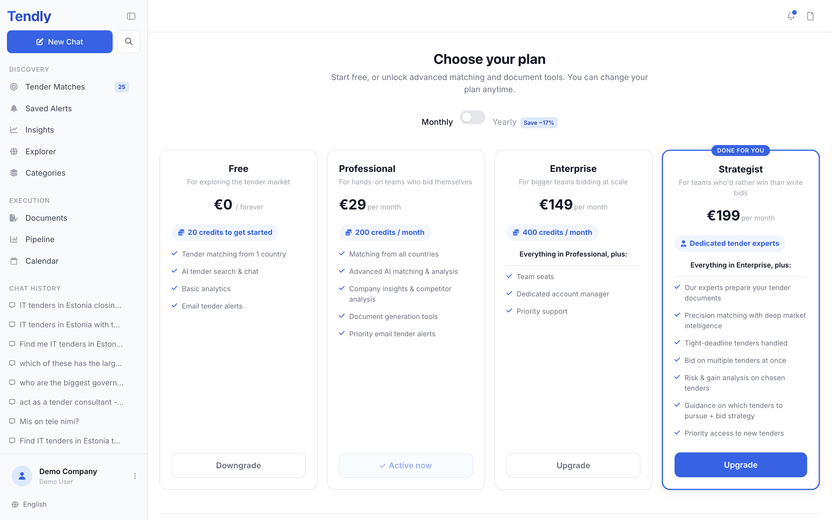 Plans and credits — plans