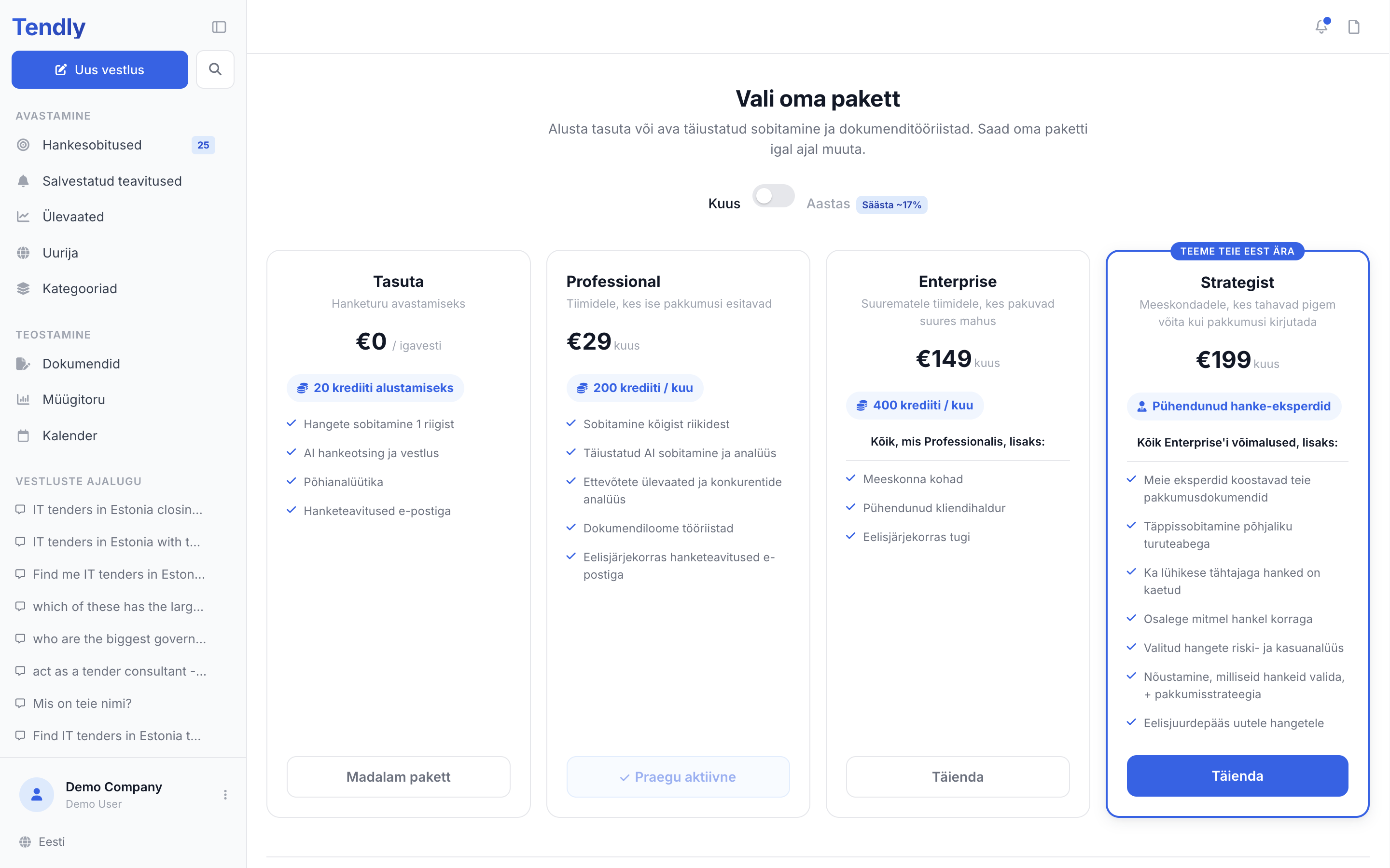 Paketid ja krediidid — plans