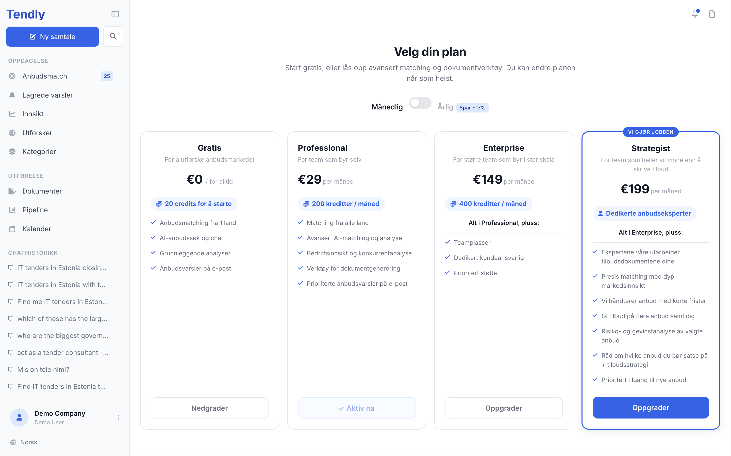 Abonnement og kreditter — plans