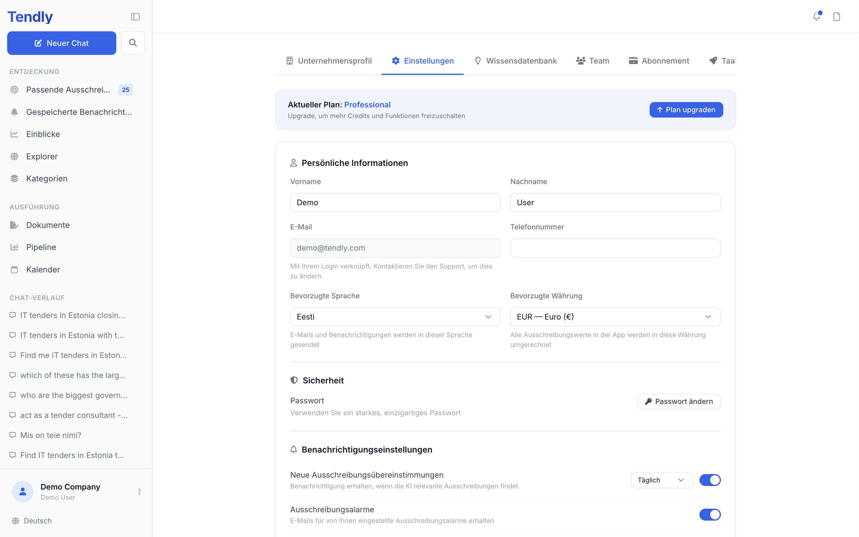 Kontoeinstellungen — settings