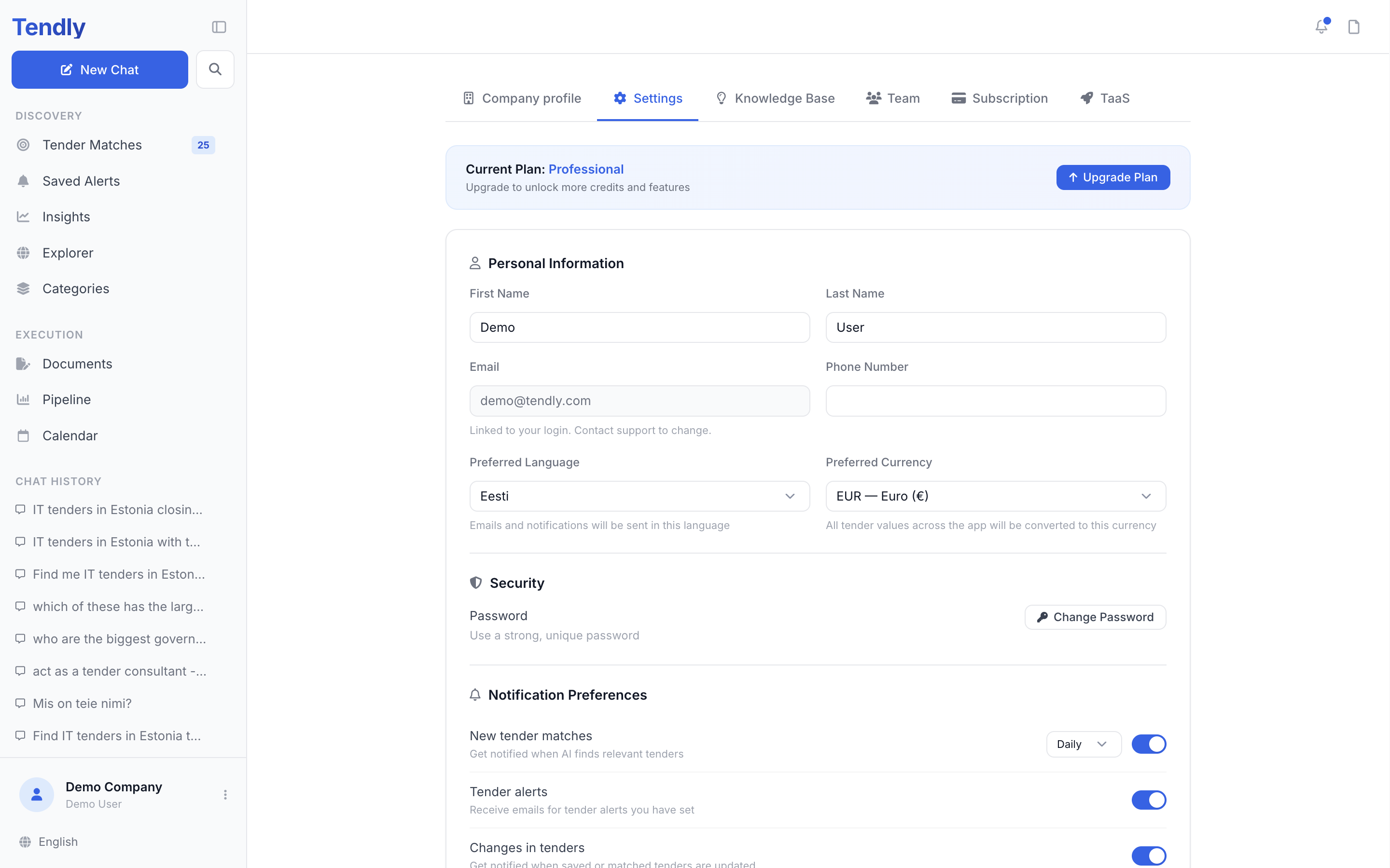Account settings — settings