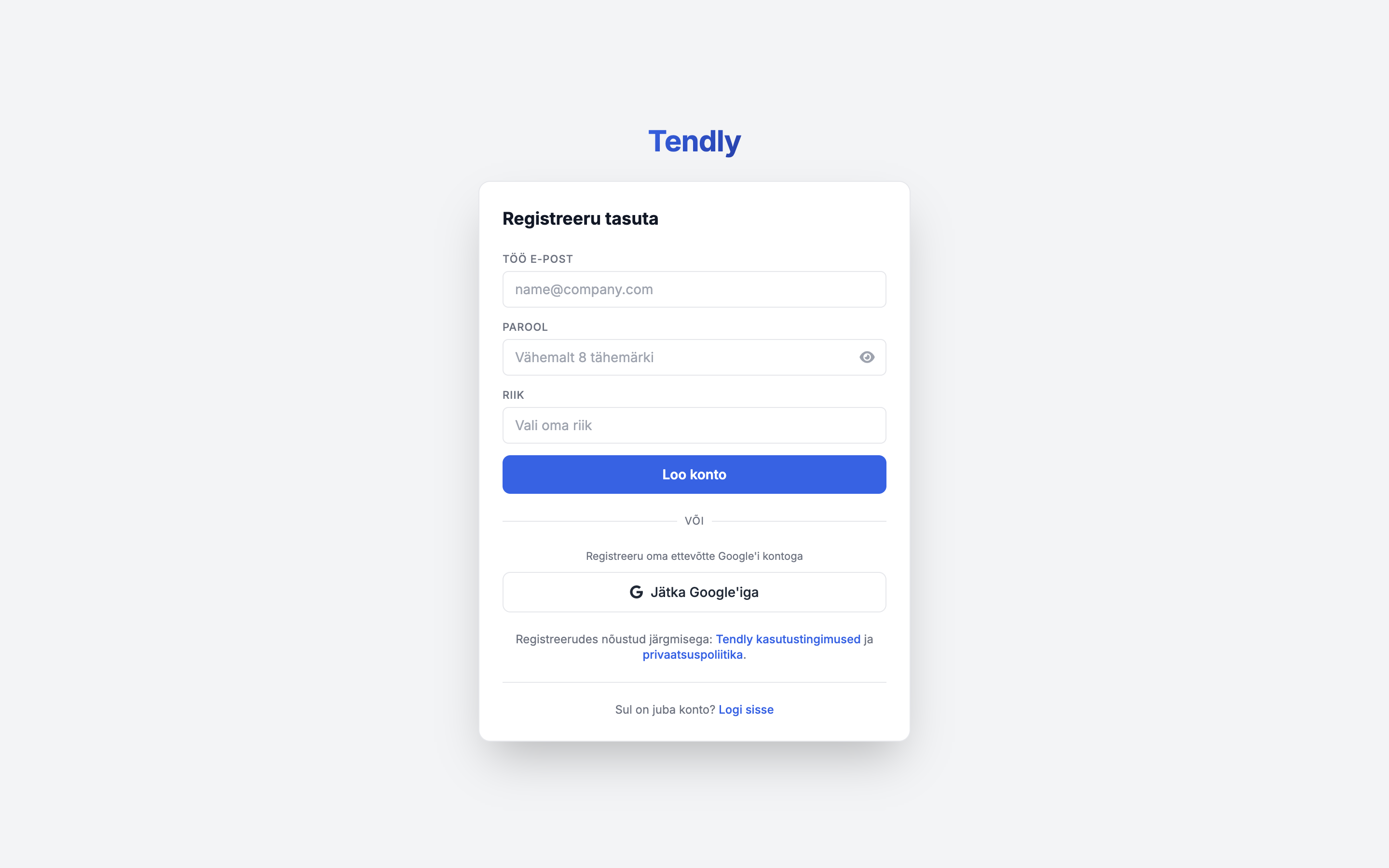 Konto loomine — signup