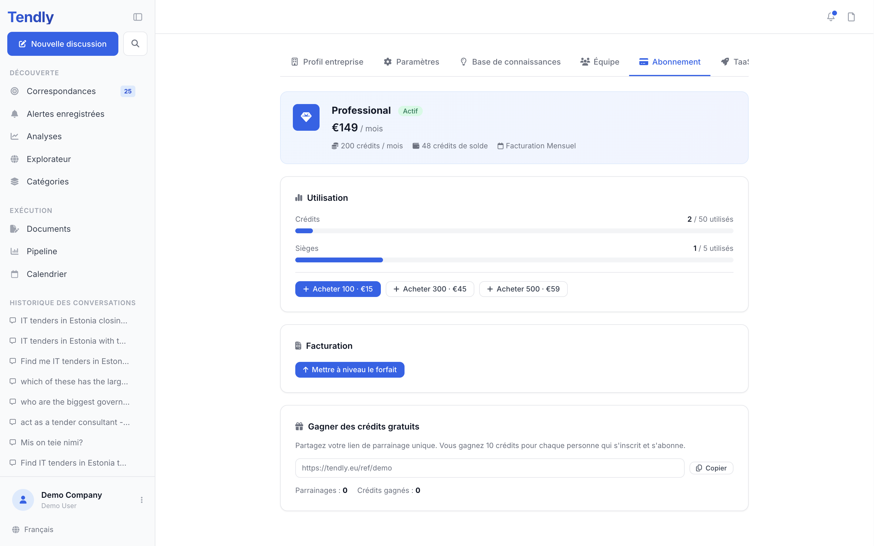 Forfaits et crédits — subscription