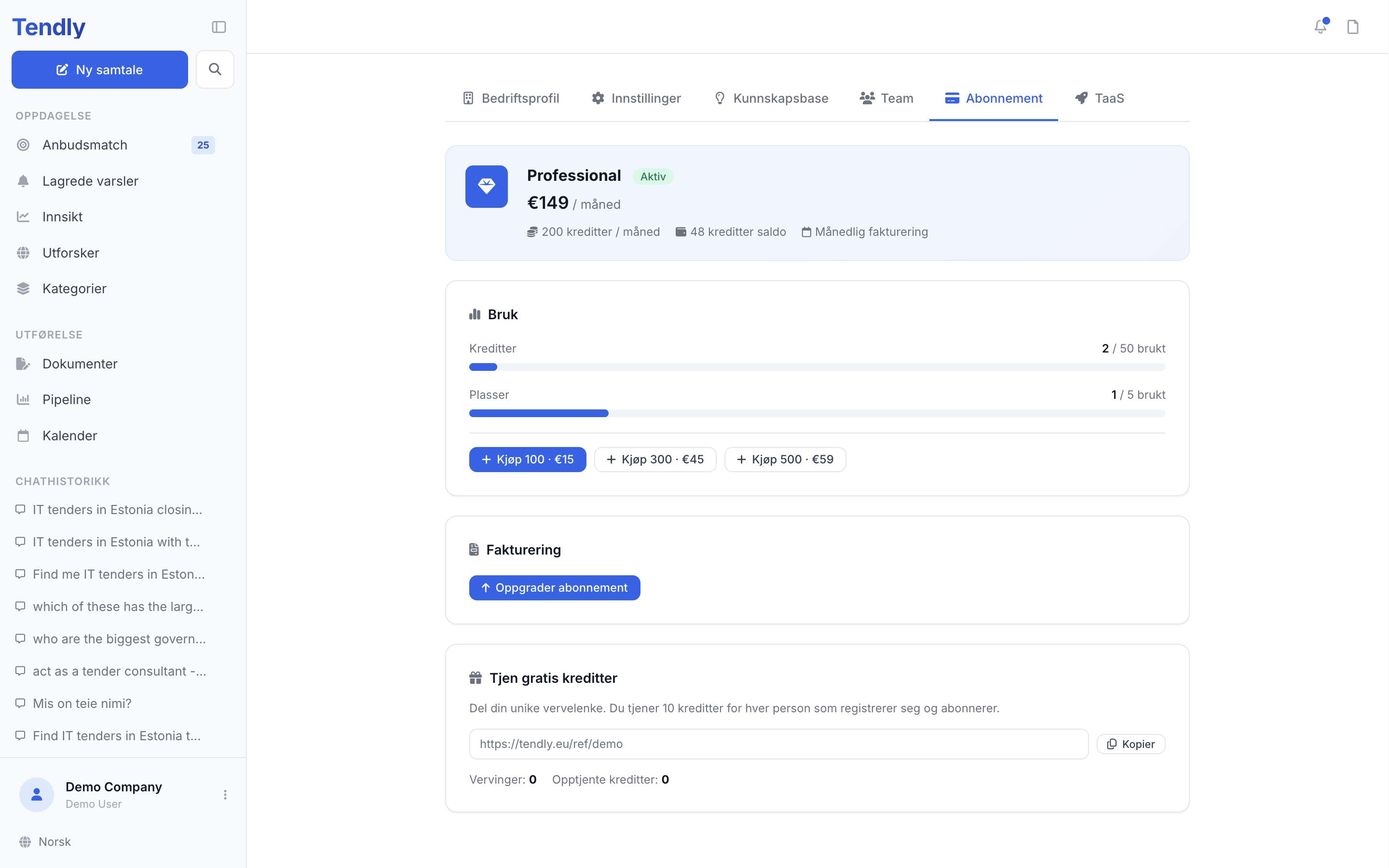 Abonnement og kreditter — subscription
