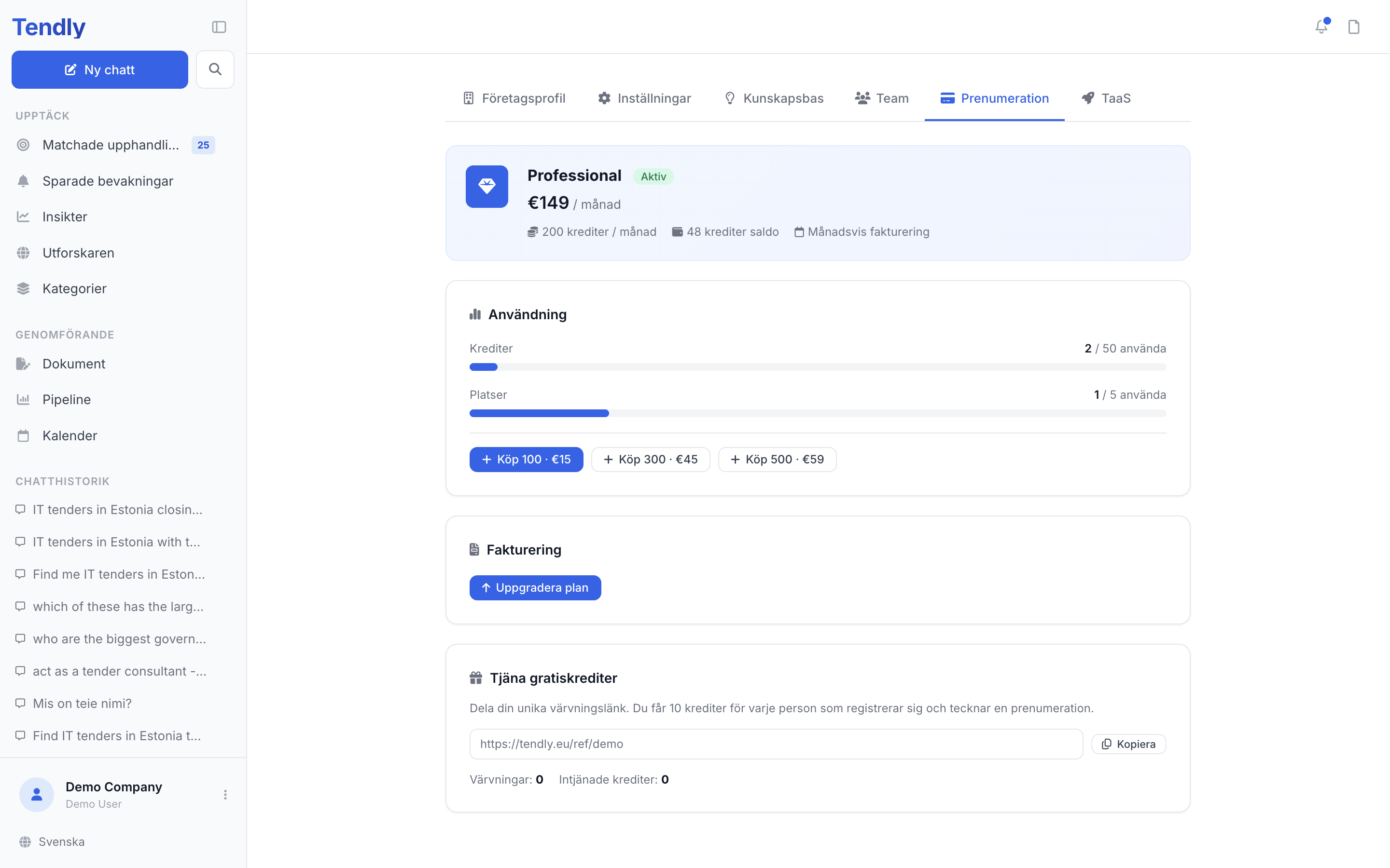 Planer och krediter — subscription
