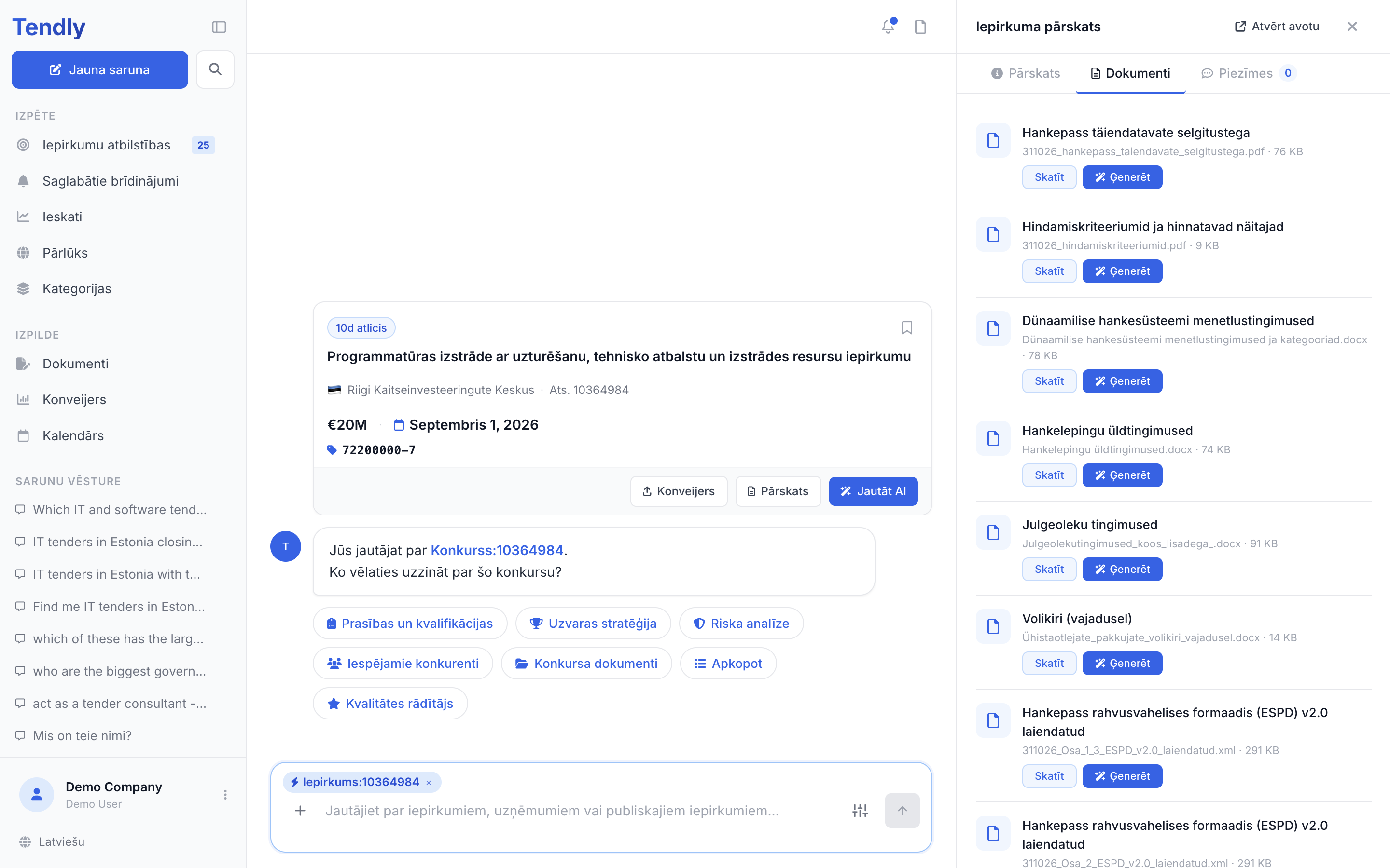 Iepirkuma izlasīšana — tender documents